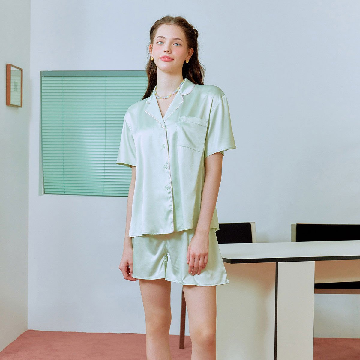 DTY샤무즈 솔리드 스판 여성 파자마(SPAD405W), , small