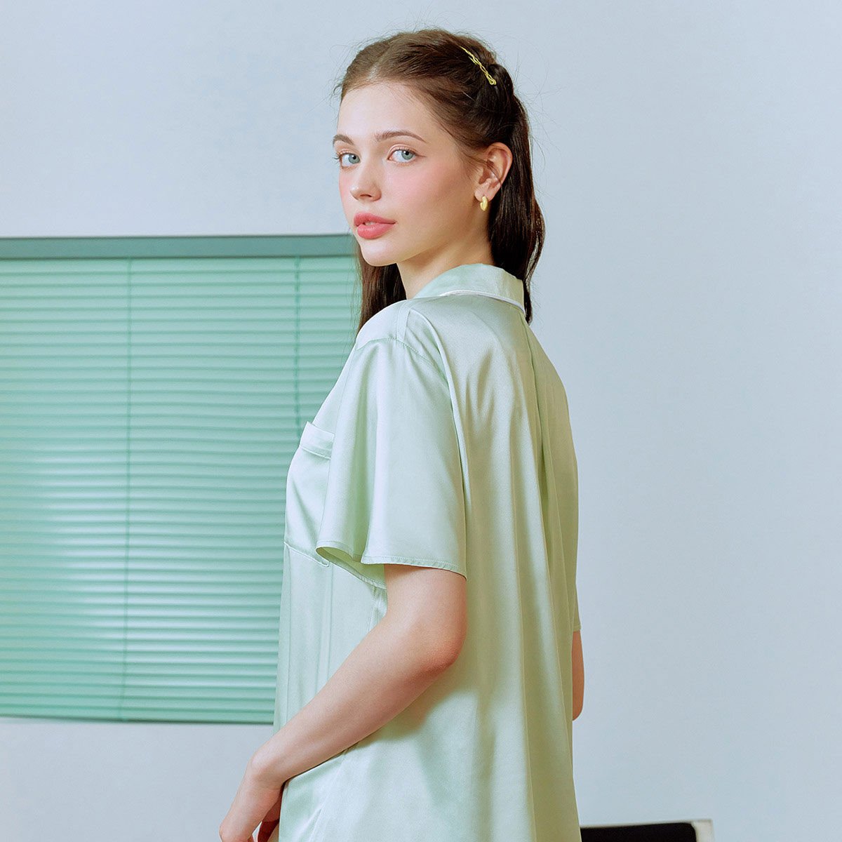 DTY샤무즈 솔리드 스판 여성 파자마(SPAD405W), , small