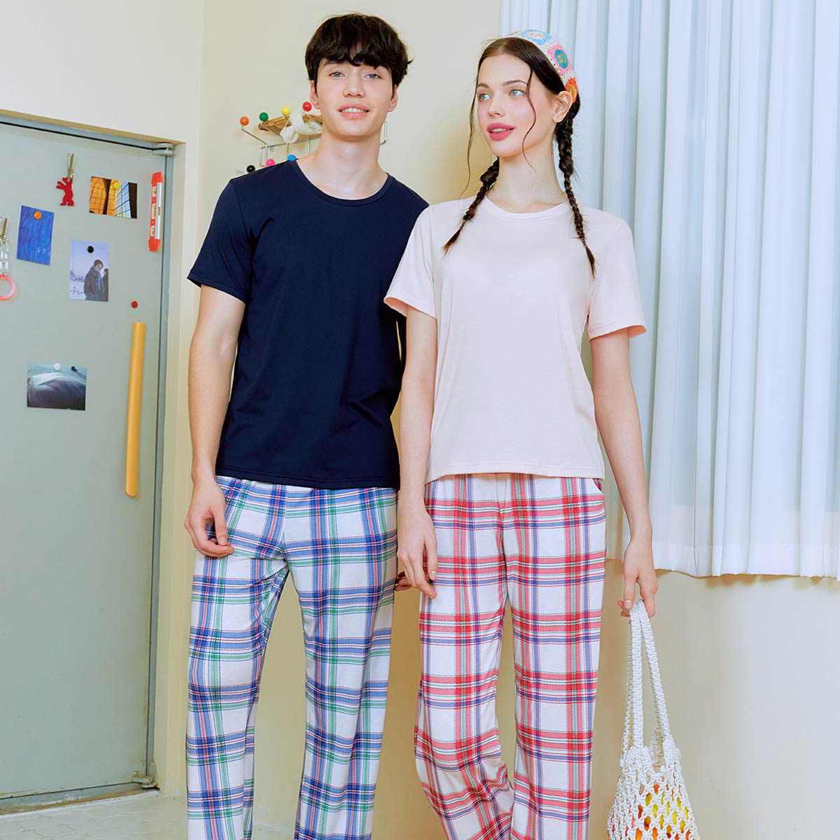 스판 체크나염 이지웨어 여성 하의(SEP2452F), , small