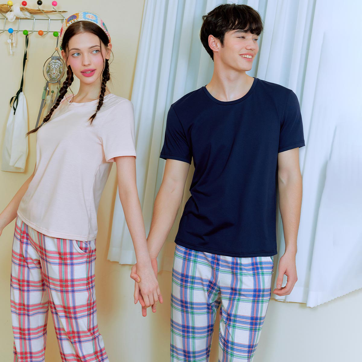 스판 체크나염 이지웨어 여성 하의(SEP2452F), , small